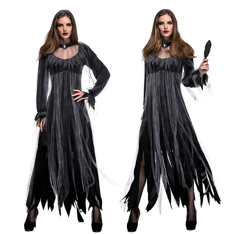 Woman Ghost Zombie Walking Dead Corpse Bride Scary Cosplay Halloween Vampire Costumes Carnival Purim Nightclub Bar Party Dress