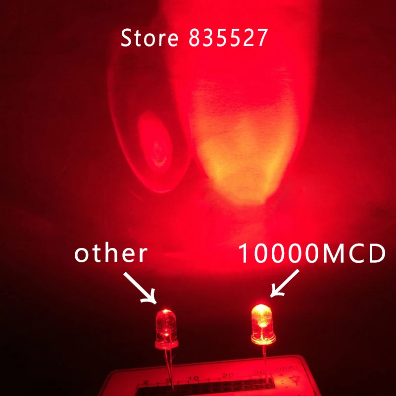 50 قطعة/الوحدة 5 مللي متر 10000mcd الأحمر LED واضح للمياه جولة رئيس F5 السوبر مشرق LED ضوء الصمام الثنائي مصباح الخرز ل DIY أضواء