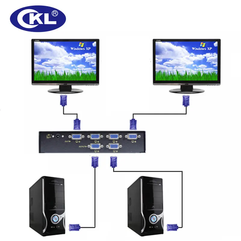 CKL VGA Beralih Splitter 2 di 2/4 Dukungan 2048*1536 450 MHz untuk PC Monitor TV Proyektor Logam CKL-222B & CKL-224B