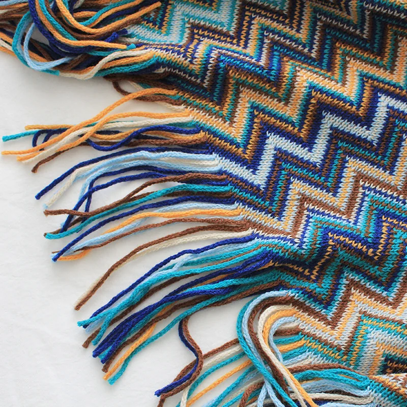 Manta de punto estilo bohemio indio para adultos, manta de hilo para cama, cobertor suave, manta para colgar en la cama