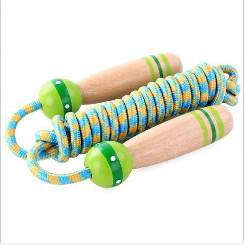 Freeship 2pc natural wooden cotton skipping jumping rope kids children teenage PE physical training team sports activity game