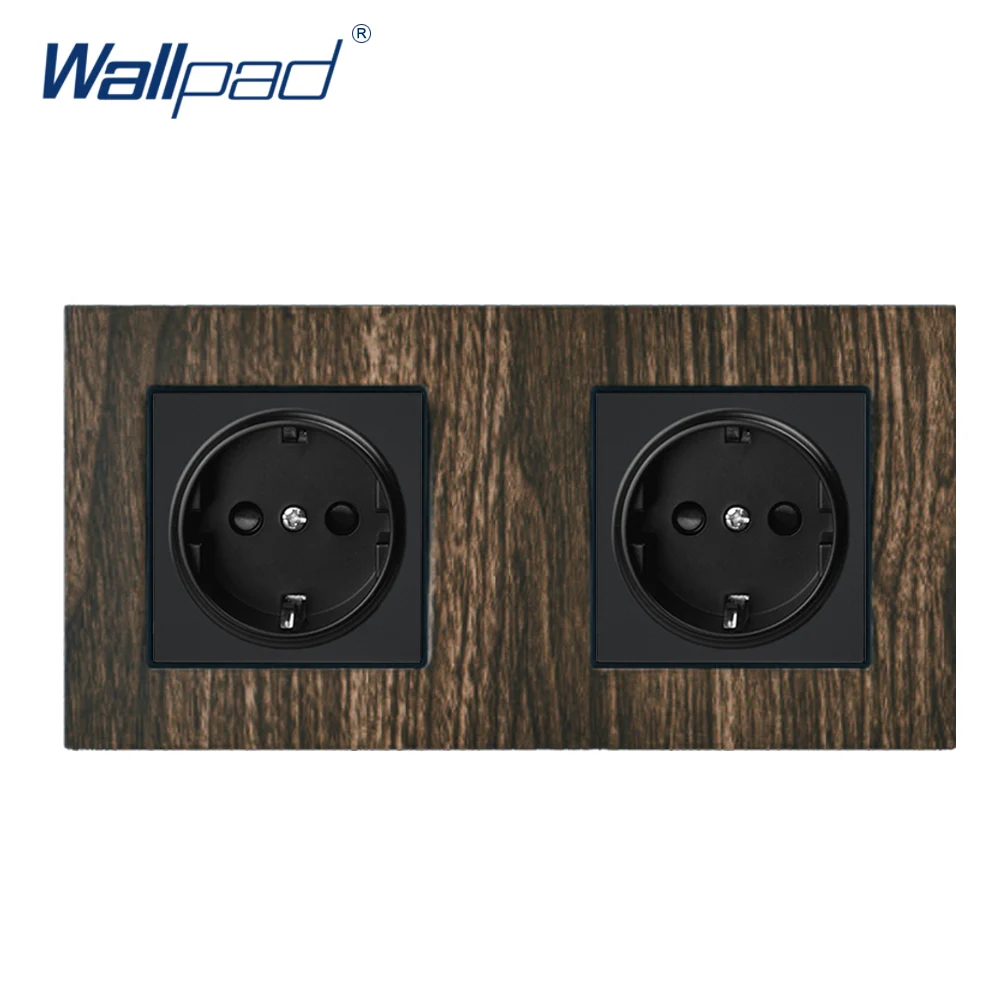 Double EU Socket Wallpad Aluminium Satin Metal Panel Wood 2 EU Schuko Power Socket 110V-240V AC Wall Outlets For Home 172*86mm