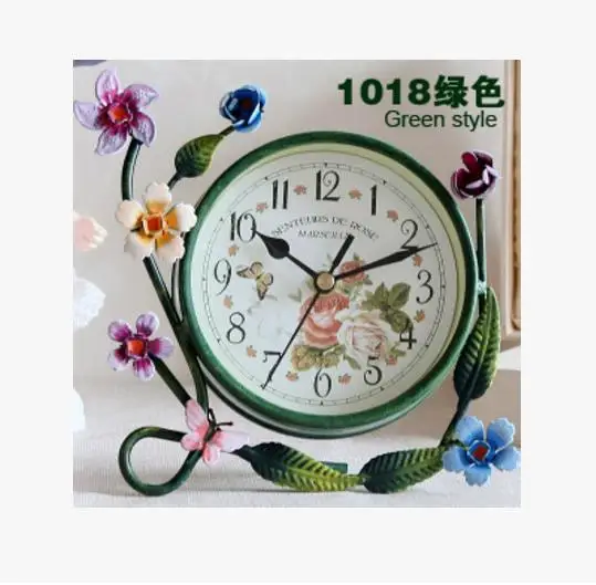 Beauty European Style Vintage Mute Table Desk Clock Iron Creative Home Decoration With Flower Vine Best Gift For Children Girl