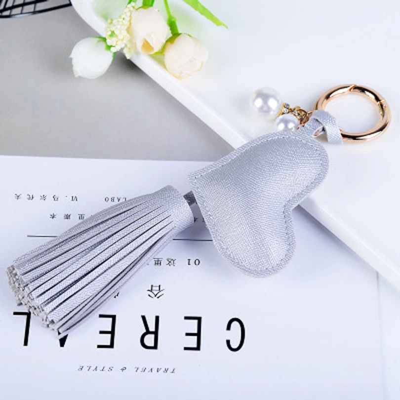 PU Leather Tassel With Love Car Keychain Fashion Jewelry Women Bags Pendant R281