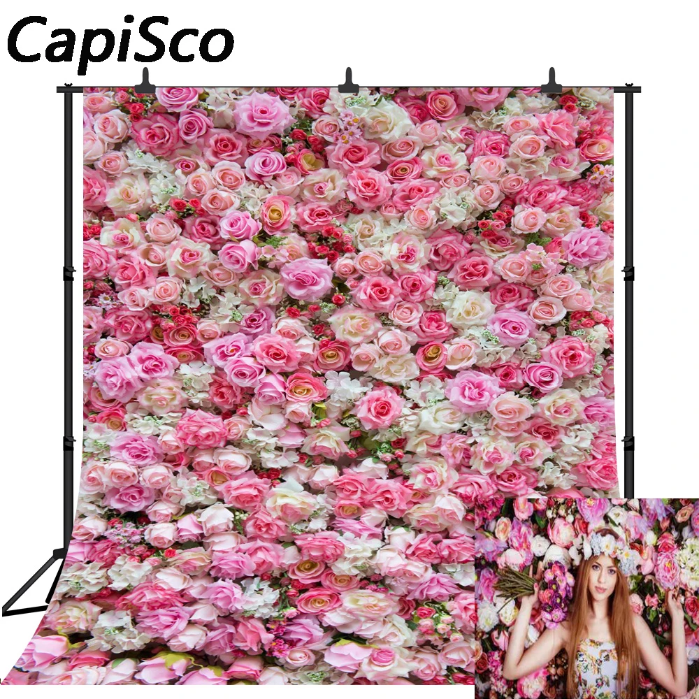 Capisco Wedding Backgrounds Flowers Rose Ceremony Wall Baby Birthday Party Stage Portrait Photography Backdrops For Photo Studio