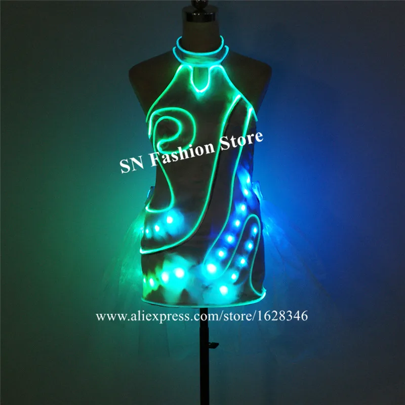 TC-208 Programmable LED dress women stage show luminous dance costumes colorful skirt full color glowing clothe led dj cheongsam