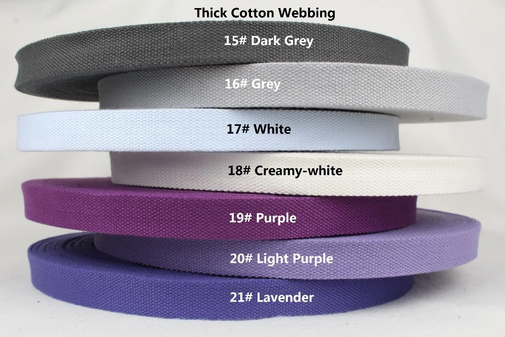 wholesale thick cotton webbing 20/25/32/38/50 mm wide 50 yards a roll grey dark grey white creamy-white purple lavender strap