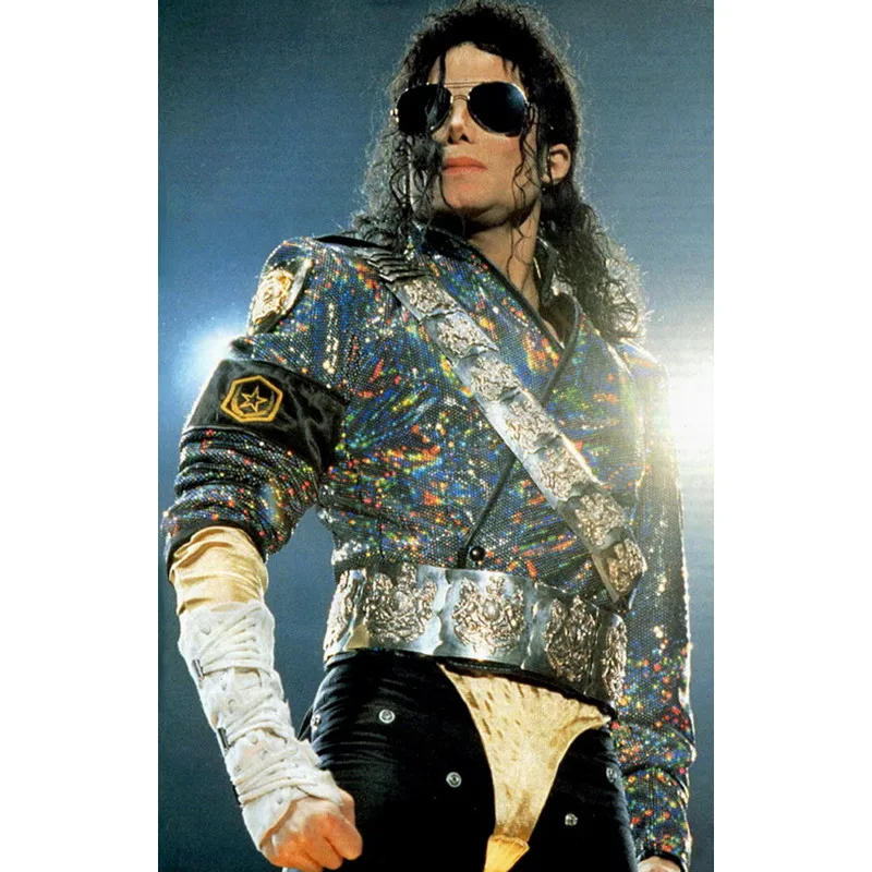 Handmade MJ Michael Jackson BAD Dangerous Jam Laser Jacket Belt Set Performance Gift Imitation Show Music Star Collection