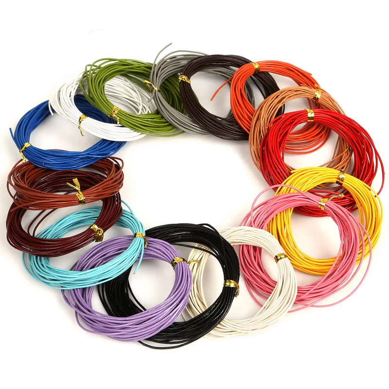 

5Meters 1mm 1.5mm 2mm Genuine Cow Leather Round Thong Cord DIY Bracelet Findings Rope String For Jewelry Making