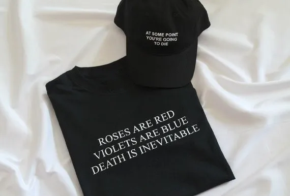 Skuggnas Roses Are Red Violets Are Blue Death Is Inevitable Unisex Tee Shirt Casual grunge tshirt aesthetic tops camiseta mujer
