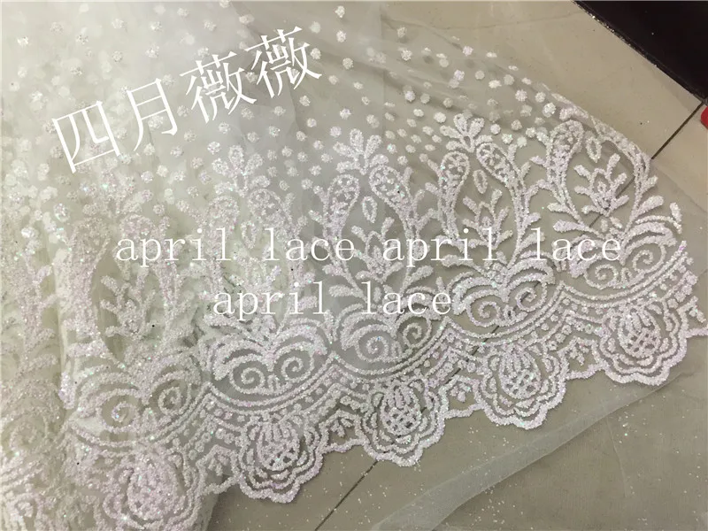 

aq001 # 10 yards cream shining ivory dobby sexy design glued glitter net tulle mesh sugar lace for wedding/party/lady dress