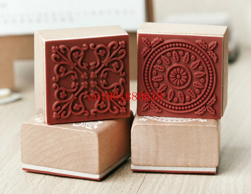 DHL Free Shipping 4x4CM Square Shape Cute Lace series Wood Stamp Round gift stamp, 200pcs/lot