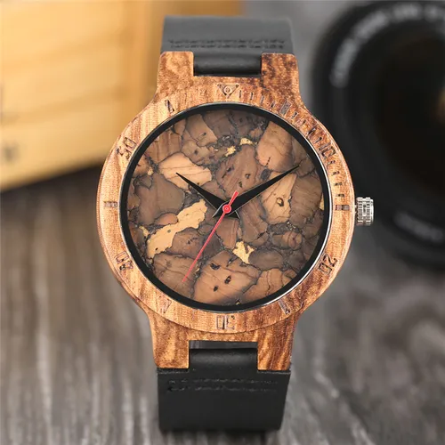 Imagen 1 del producto Reloj de pulsera de madera para hombre y mujer, pulsera de bambú estilo papel quemado creativo, estilo Retro encantador, informal, femenino