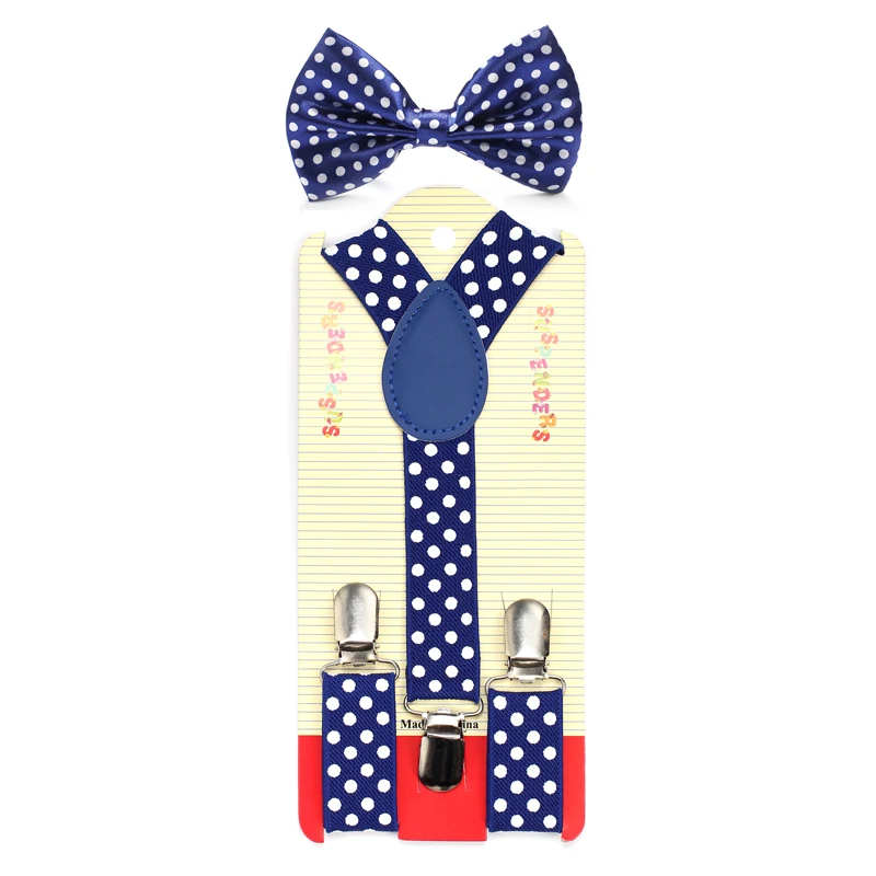 Kids Children Boys Girls "Polka Dot" Pattern Elastic Suspenders For Trousers Pant Bow tie Set Y-Shape Braces Butterfly Knot Gift