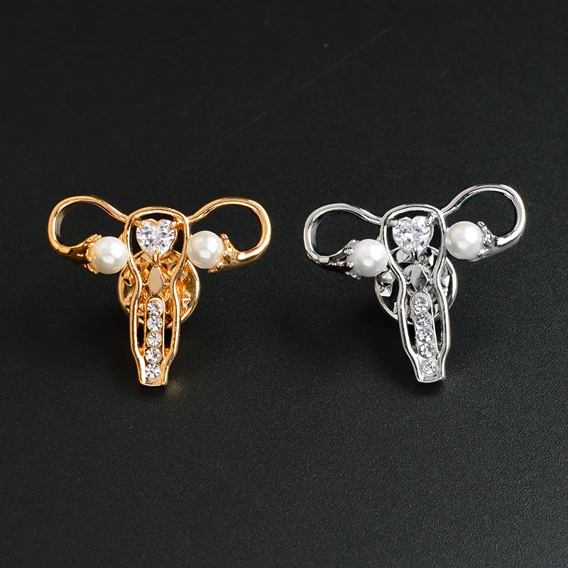 Female Uterus Pearl Crystal Metal Brooch Care Women Health Badge Jewelry Pin Doctor Nurse Medical Student Accessories Gift
