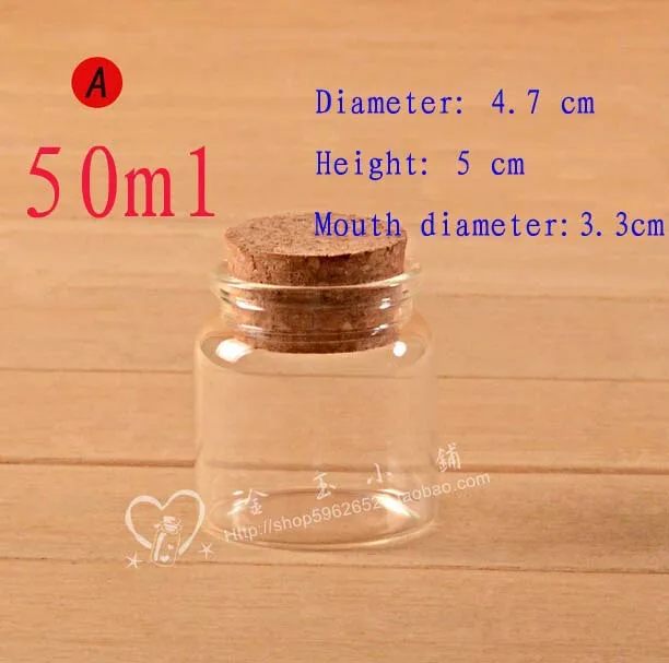 

Capacity 50ml (4.7*5*3.3cm) 50pcs/lot transparent cute glass vials with wood plug, Glass Bottles with cork,mini glass vial