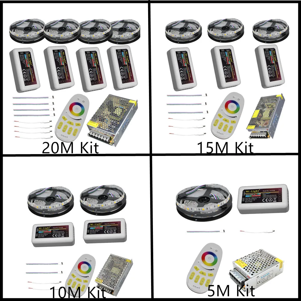 15m 20m 10m 5m  RGBW RGBWW led strip Waterproof IP67/65/20 5050 tape ribbon 12V + RF Remote Controller + Power adapter Kit