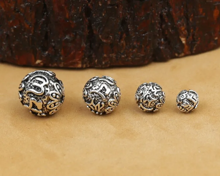 Vintage 925 Silver Tibetan Six Words Proverb Loose Beads Tibetan Jewelry Beads