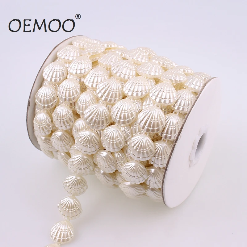 17mm 0.6 yard Shell Ivory Craft Imitation Pearl Beads Cotton Line Chain Pearl cup chain