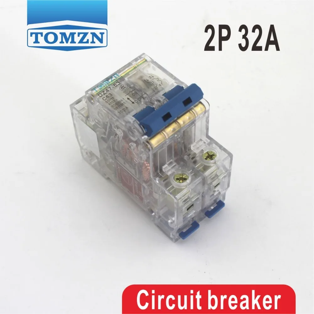 2P 32A Transparent case Mini Circuit breaker MCB DP