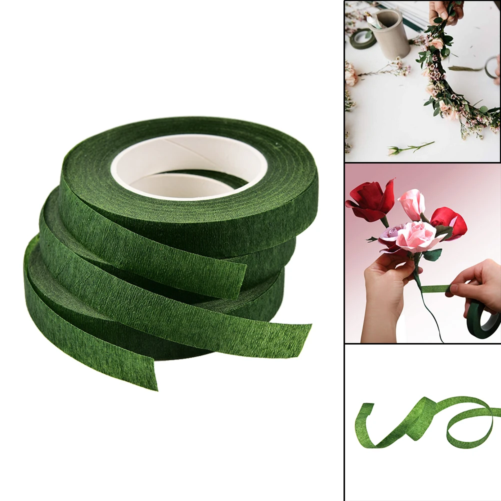 12m Hot Sale Florist Stem Green Color Tape Wire Floral Work Plastron Floral Resealable Elastic Tape Wrap  Width: 12mm