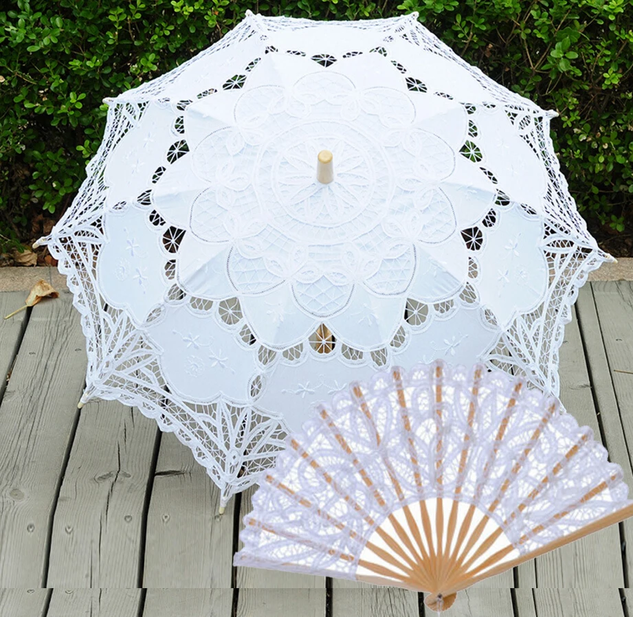 

2018 hot Fashion Parasol Bridal Wedding Handmade Embroidered Cotton Black Lace Edge Sun Umbrella Bridal Party Decoration Cheap