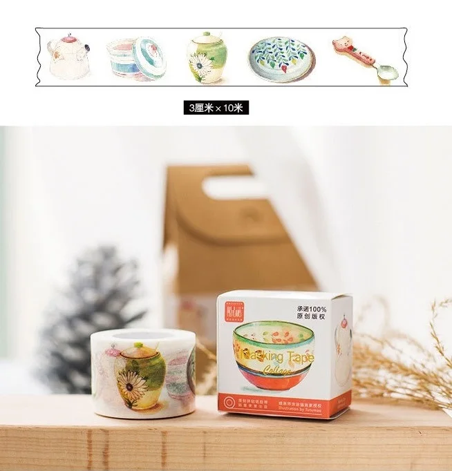 

Boxed 30mm*10m Ceramics china Pattern Japanese Washi Decorative Adhesive Tape DIY Masking Paper Tape Label Sticker GiftChristmas