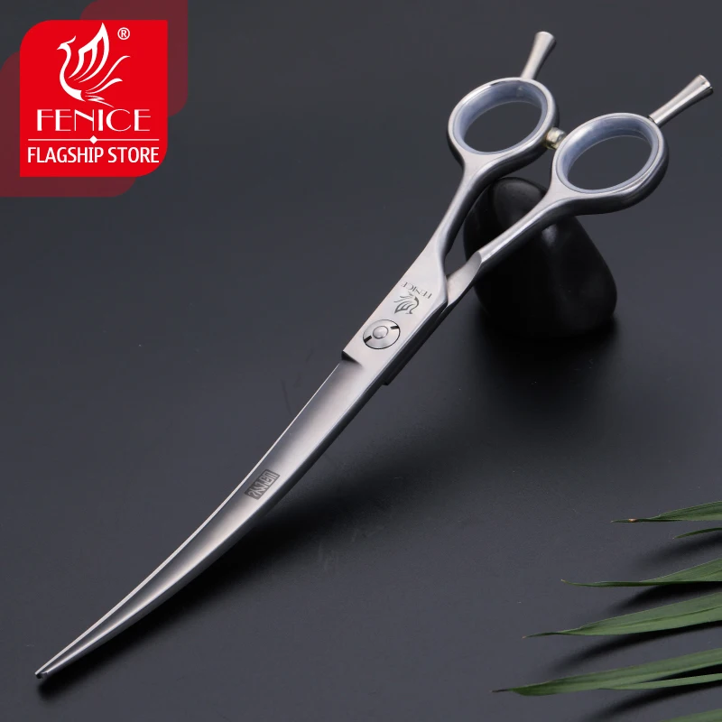 Fenice Professional 7.5 inch  pet dog grooming scissors curved shears JP 440c steel dog scissors