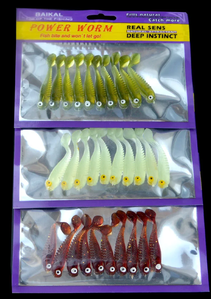Kleiner Fisch weicher Köder 5cm künstliche Köder mit Fisch geruch grün lila leuchten im dunklen Wurm 10 teile/beutel – Detail 3