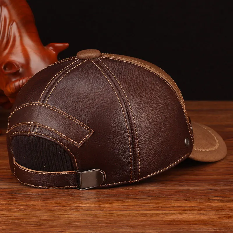 HL063 Men Genuine Leather Hat Cap Gatsby Flat Golf Cabbie Baker Beret Retro