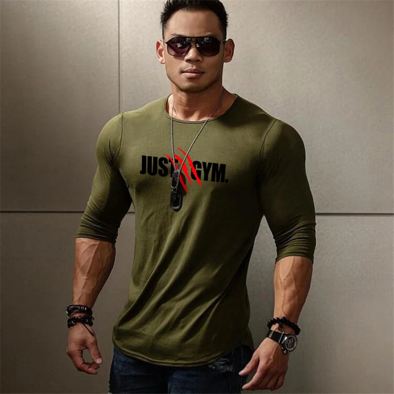 Muscleguys Mens Sporting O-neck Long Sleeve T Shirt homme Autumn Bodybuilding Fitness Brand Clothing Slim Fit T-Shirt Men Tshirt