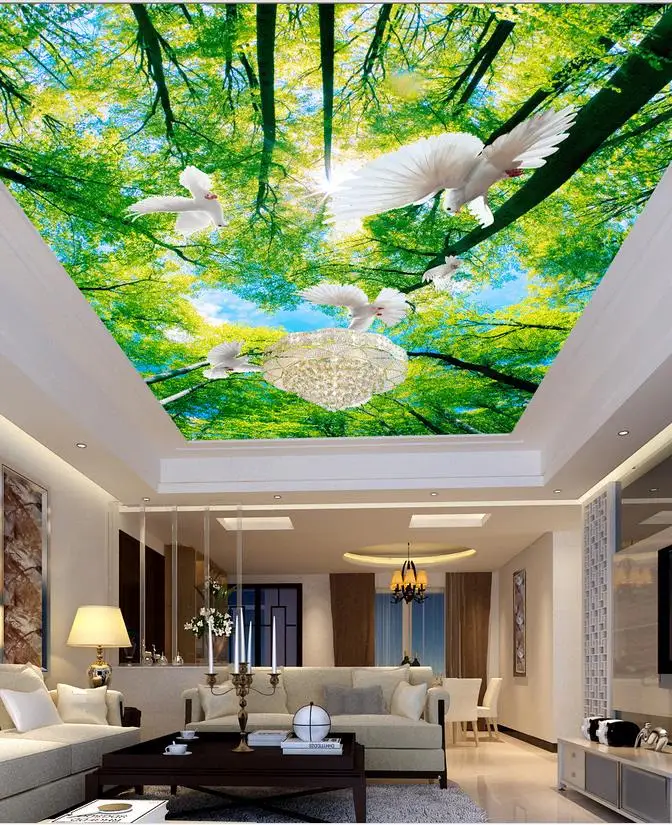 

3d mural wallpaper Landscape wallpaper murals Blue sky ceilings green forest papel parede mural wallpaper