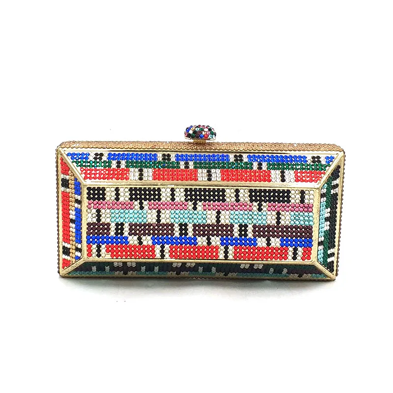 

African Bridal wedding party purses Nigerian women evening party box bag diamonds colorful crystal clutches purses