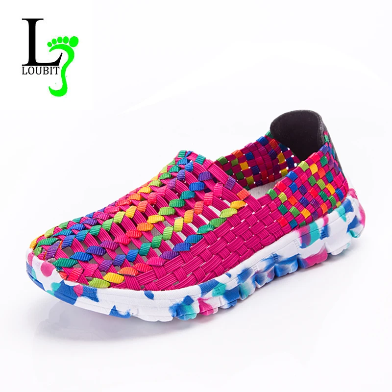 Fashion Women Shoes Summer Sneakers Flats Woven Shoes Slip On Breathable Loafers Casual Colorful Female Footwear Big Size 41