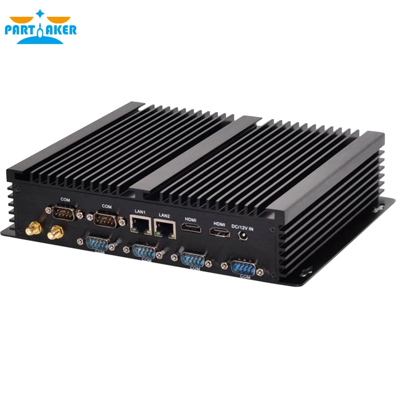 Partaker I4 PC Mini Industri Tanpa Kipas dengan 6 COM 2 HDMI 2 Lan Warna Hitam Prosesor Intel Core I5 4200U I7 4500U Komputer Mini
