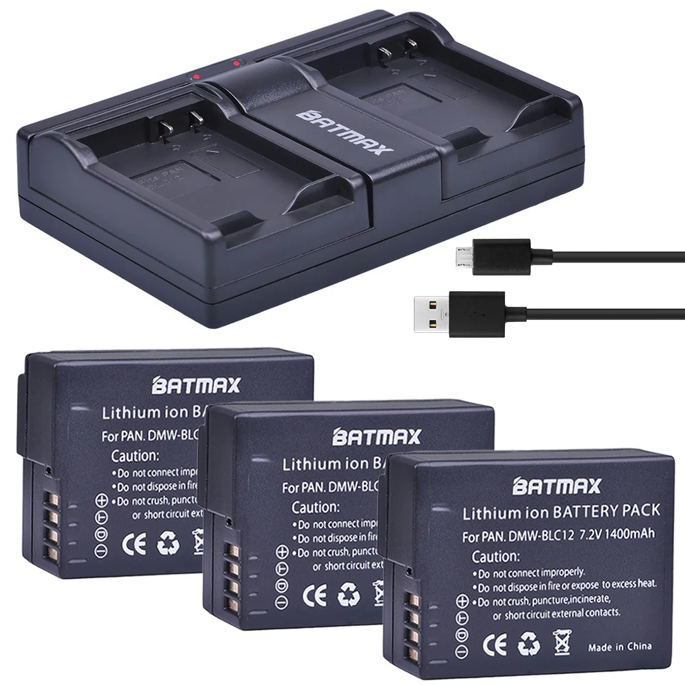 Batmax 3pc DMW-BLC12 DMW-BLC12E BLC12 Camera Battery+Dual USB Charger for Panasonic BLC12 DMW-BLC12E DMW-BLC12PP FZ200 FZ1000