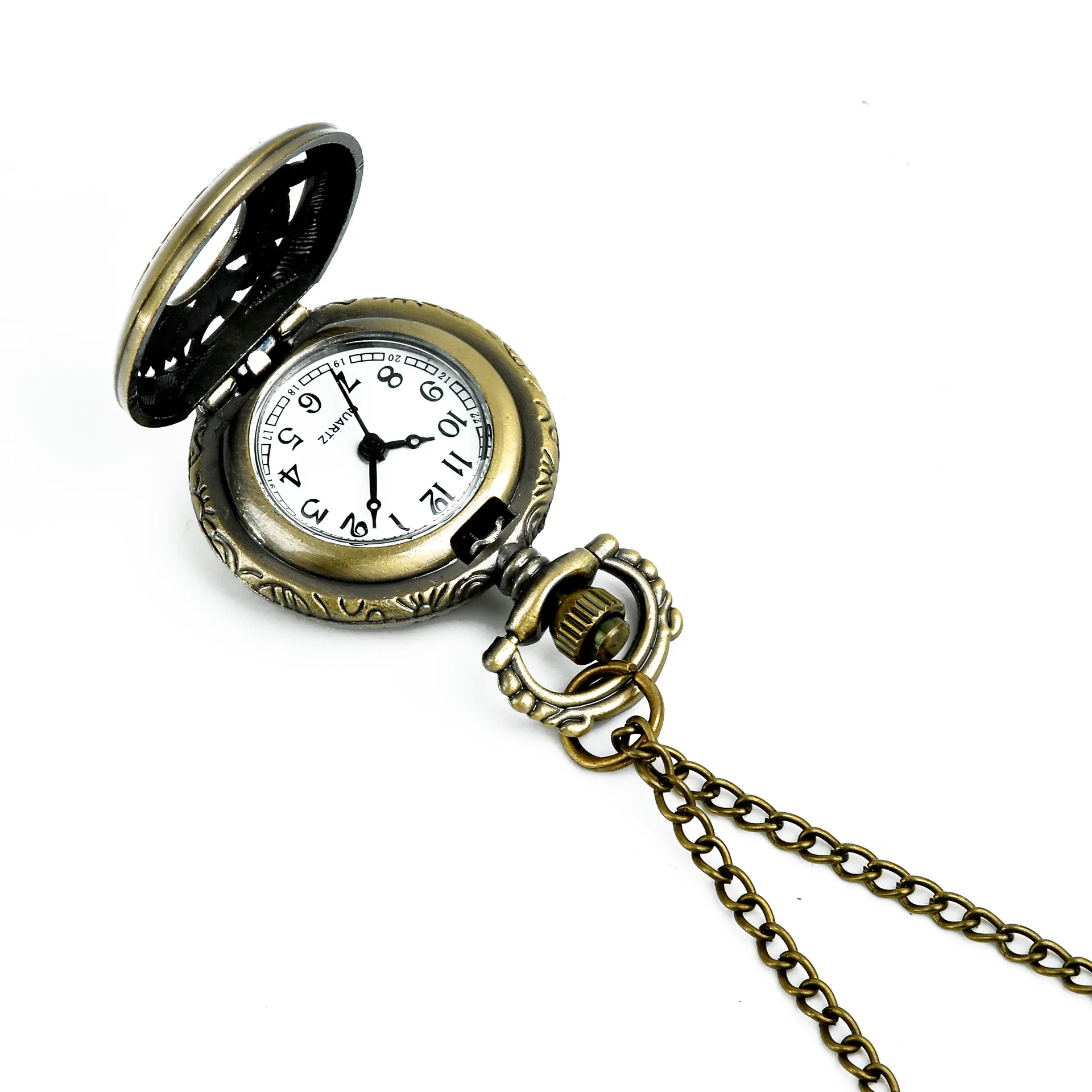 Antique Girl Children Gift Pocket Watch Retro Bronze Hollow Figure Perspective Floret Pocket Watch For Children's Gift