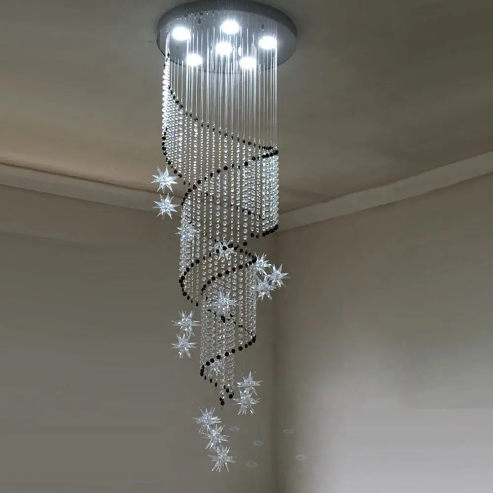 

Luxury Crystal Hanging Stair Case Ceiling Lamp Romantic Glass Meteor Star Living Room Ceiling Lights Hotel Lobby Ceiling Lamp