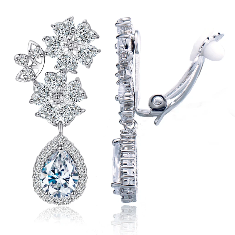 CWWZircons Elegante Blumenform Zirkonia Kristall Clip-Ohrringe für Nicht-Durchstochene Ohrlöcher Brautschmuck Hochzeitsschmuck Großhandel EJ0007 – Detail 3