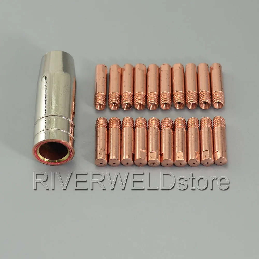 

20pcs Contact Tips 140.0059 0.8x25mm M6 +1pcs Gas Nozzle 145.0075 Fit MB 15 AK MIG MAG Welding Machine