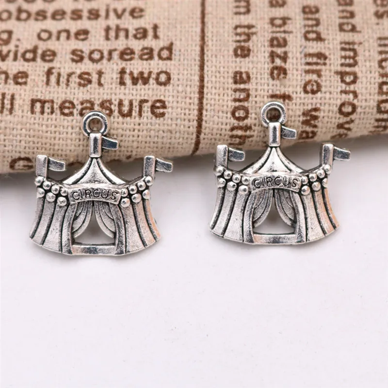 WKOUD 10pcs Silver Color Circus Tent Charm Hip Hop Necklace Bracelet DIY Metal Jewelry Alloy Pendant 22*21mm A626