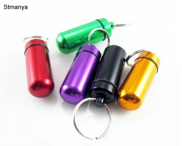 Key Chain - Aluminum Waterproof Pill Shaped Box Bottle Holder Container Keychain medicine Keyring keychain Man Women Gift 17409