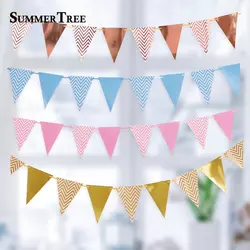 3 Meter 12 Flag Gold/Silver/Pink/Blue Paper Board Garland Banner For Baby Boy Shower Birthday Kids Room Decoration Party Favors