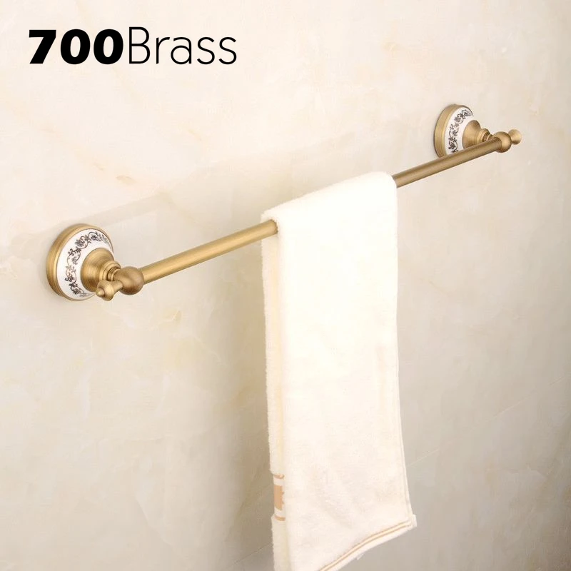 

New Arrival Brass Bathroom Single Towel Bars Antique Wall Mounted Towel Bar With Ceramic Base Bathroom Accessories