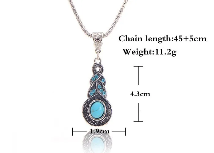 Wholesale Classic Retro Turquoise Beaded Blue Crystal Pendant Necklace Drop Earrings  For Women Wedding Jewelry Set Suit