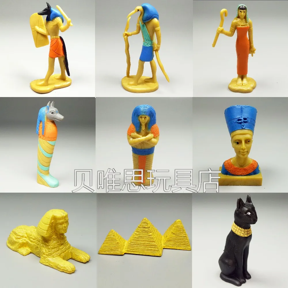 solid pvc figureAncient Egyptian jackal gods gods lion gods face pyramid mummy queen model  9pcs/set