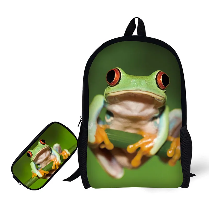 

3D Animal frogs Printing Children Backpack+Pencil case for High School Backpacks for Primary school students Teenagers Mochila