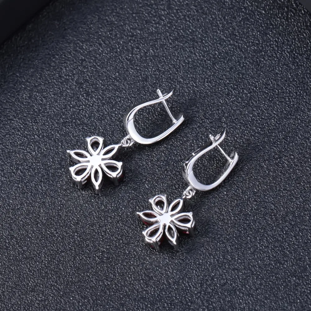Gem\'s Ballet Solid 925 Sterling Silver Fine Jewelry Flower Design Garnet Stone Gorgeous Drop Earrings For Women