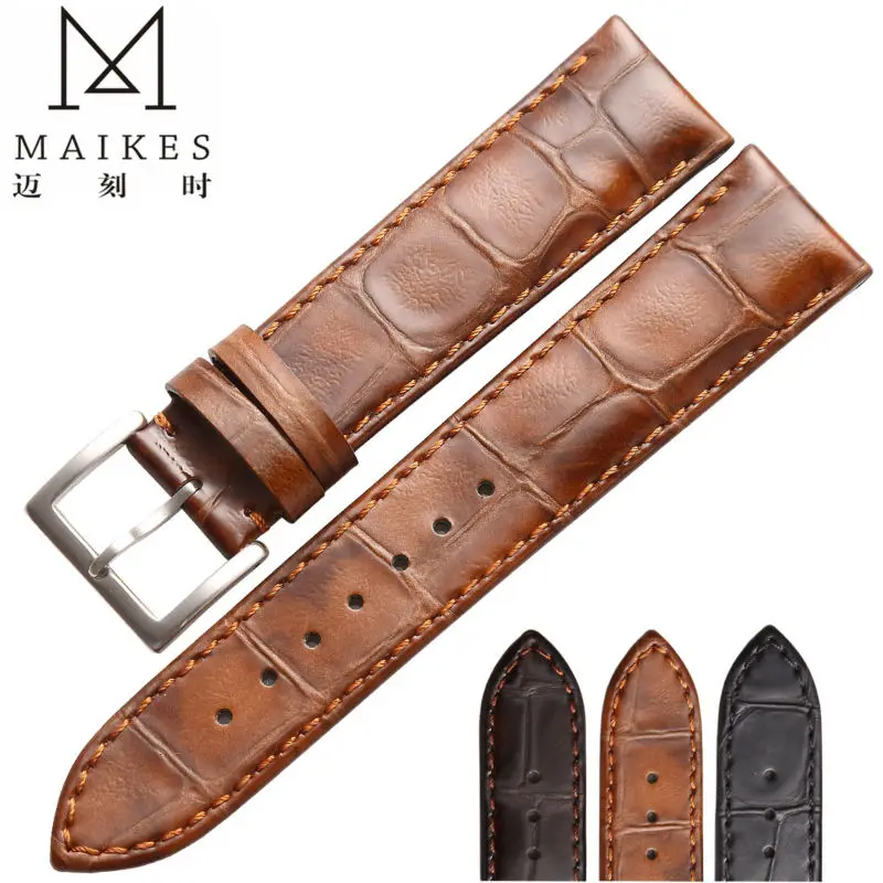 MAIKES-Correa de reloj de cuero genuino para hombre y mujer, correa de reloj marrón de alta calidad, 18mm, 20mm, 22mm, daniel wellington