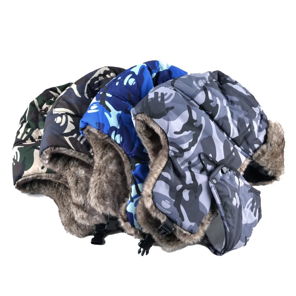 TQMSMY kamuflaż nauszniki kapelusz mężczyźni ushanka śnieg czapki unisex bomber kapelusz kobiety czapki zimowe dla mężczyzn maski czapka dorywczo